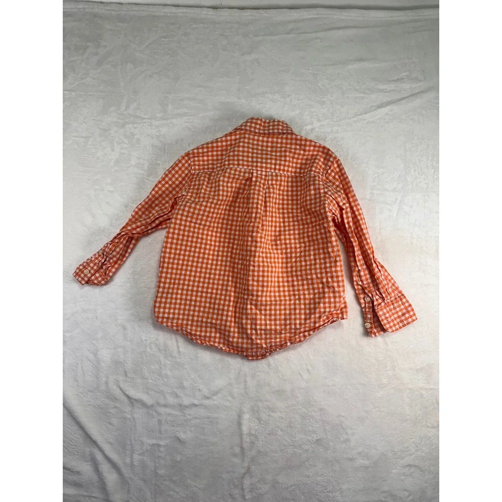 Ralph Lauren Gingham Button Down Shirt 3T Orange White Check Long Sleeve Toddler